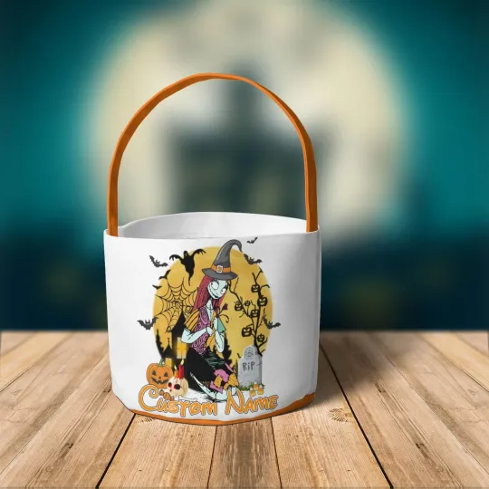 Personalized Jack & Sally Nightmare Before Christmas Halloween Fabric Basket