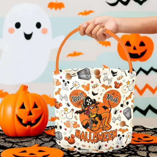 Personalized Pluto Dog Pirate's Life Coquette Happy Halloween Fabric Basket