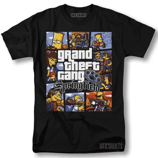 Simpsons Grand Theft Auto Shirt Bart Homer Vintage Graphic T-Shirt