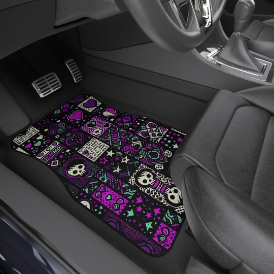 Discover Purple Goth Car Mats, Emo Patchwork, Skulls Halloween Decor, Alternative Style, Cute Accessories, Unique Auto Mats, pastel goth car decor
