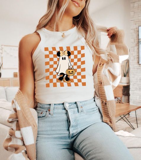 micro rib cropped tank top mouse halloween disney shirt - halloween crop top - disney halloween - magic mouse ghost micro shirt bella canvas