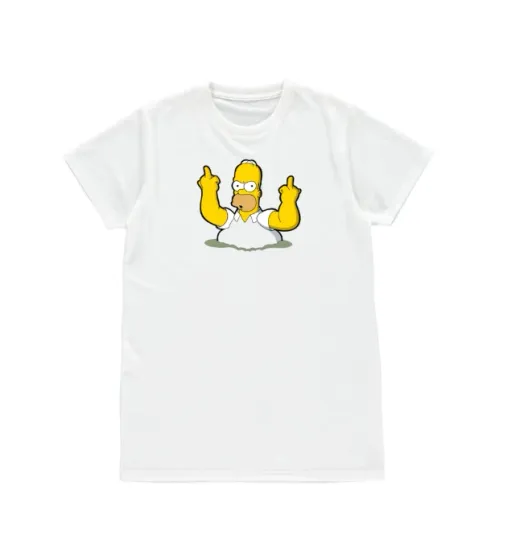 New T-Shirt Unisex Funny Rude Homer Simpson Middle Finger Cartoon TV Mens Womens