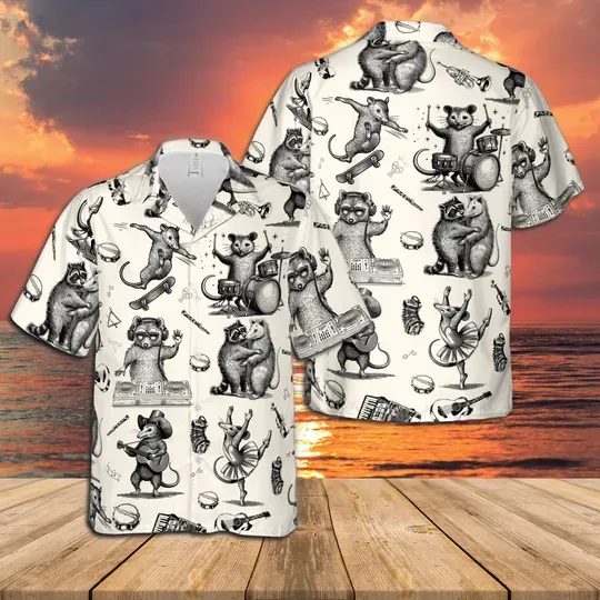 Vintage Opossum Hawaiian Shirt Men Women Youth, Vintage Music Dancing Possum Shirt, Weird Animal