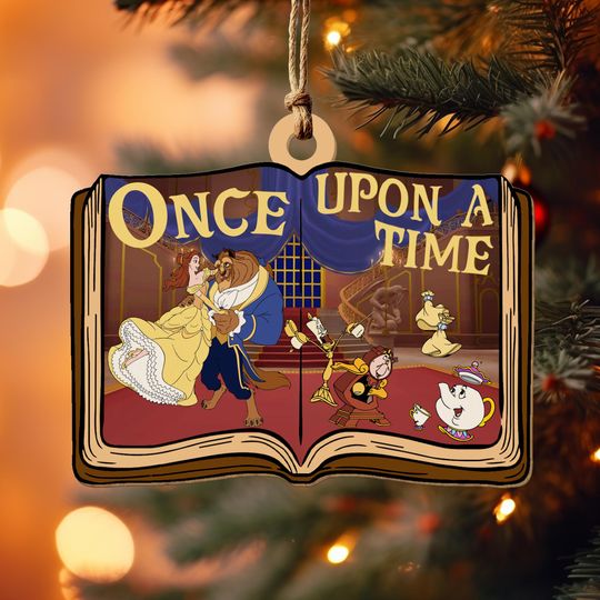 Beauty And The Beast Storybook Wood Ornament, Disney Belle And Beast Christmas Tree Decor, Princess Lumiere Cogsworth Xmas Gift