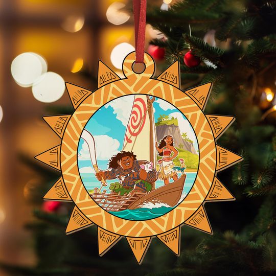 Disney Moana Setting Sail Wood Ornament, Moana Maui Pua Ornament, Disney Christmas Tree Home Decor, Cute Holiday Gift Decor
