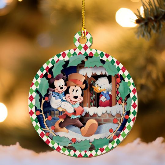 Mickey's Christmas Carol Wood Ornament, Disney Scrooge McDuck Ornament, Mickey Mouse Holiday Tree Decoration, Classic Christmas Tree Decor