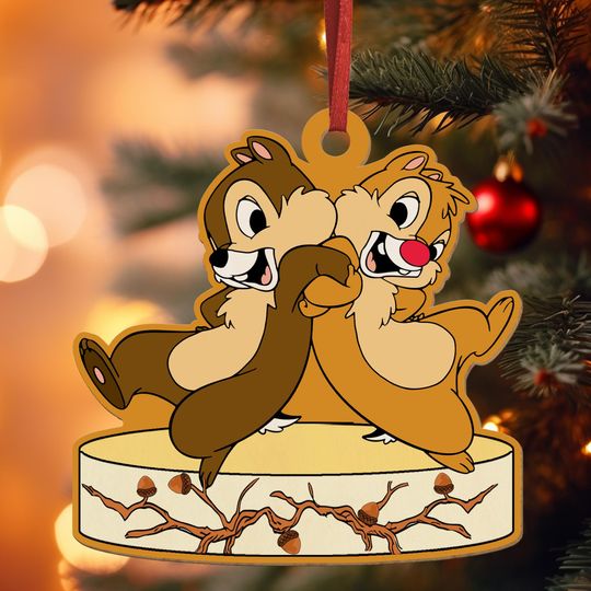 Friendship Chip And Dale Wood Ornament, Disney Chipmunk Brothers Ornament, Disney Christmas Tree Decor, Holiday Gift For Best Friends