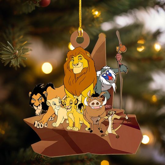 The Lion King Pride Rock Wood Ornament, Simba Mufasa Rafiki Scar Timon Pumbaa Ornament, Disney Christmas Tree Decor, Holiday Gift
