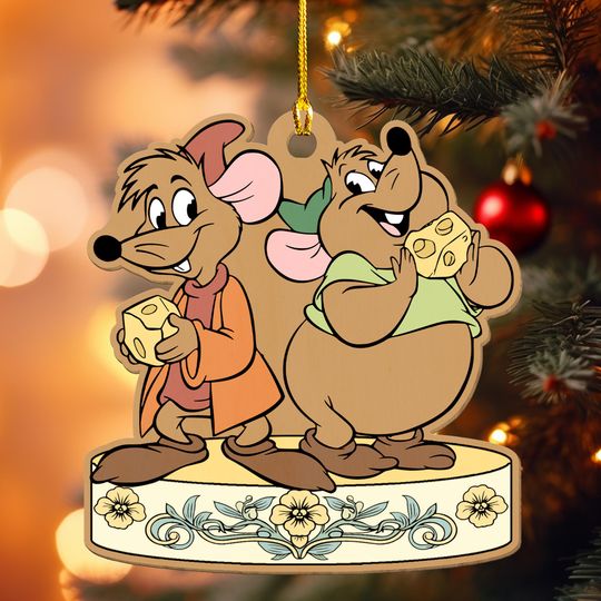 Cinde Jaq and Gus With Beads Wood Ornament, Disney Cinde Princess Wood Ornament, Christmas Tree Decor, Fairy Tale Home Decoration