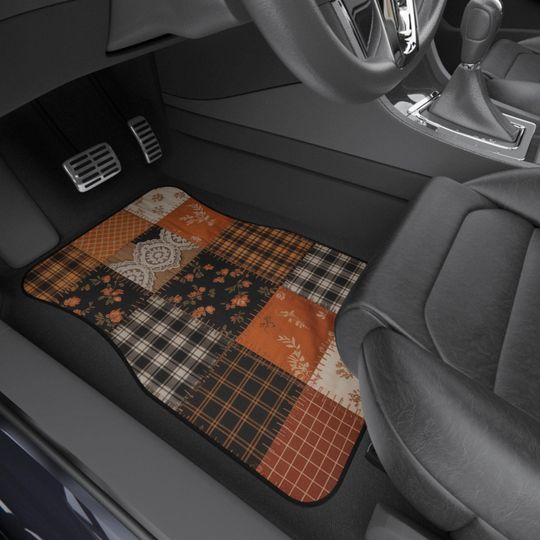 Autumn Boho Patchwork Car Mats, Set Cozy Fall Vibes, Western, Thanksgiving Decor, Car Accessories, Homeowners, Seasonal Gift, Cute Halloween