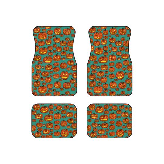 Pumpkin Car Mats - Set of 4, Halloween Decor, Seasonal Car Accessories, Festive Vehicle Mats, Autumn Driving
