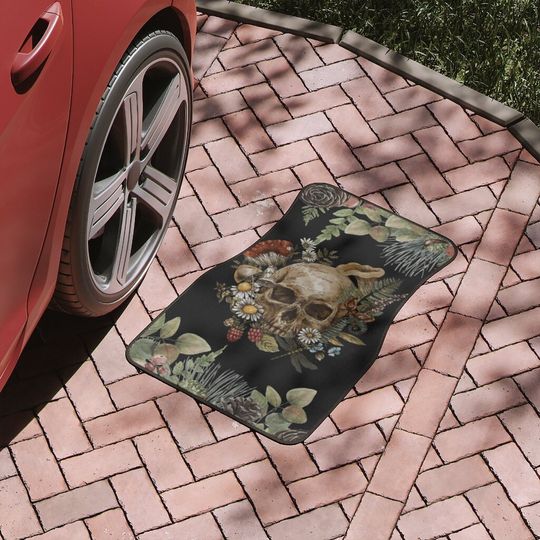 Antique Vintage Romantic Pastel Gothic Trippy Mushroom Skull Retro Flower Scary Horror Spooky Night Halloween Decor Gift Car Mats, 1pc