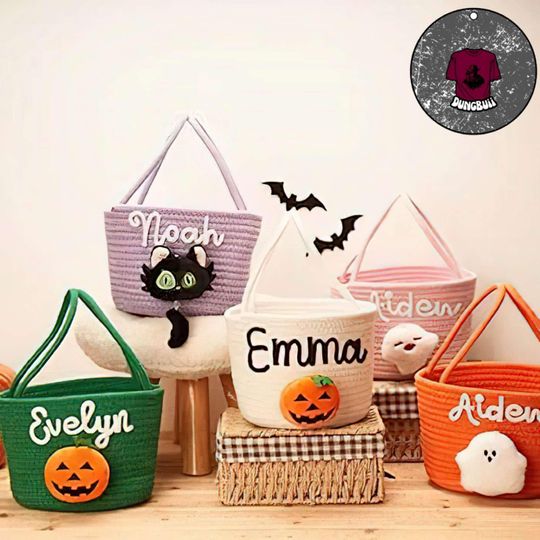 Personalized Halloween Basket, Custom Name Halloween Boo Basket, Trick or Treat, Halloween Candy Bag, Gift for Kid, Custom Ghost Bucket