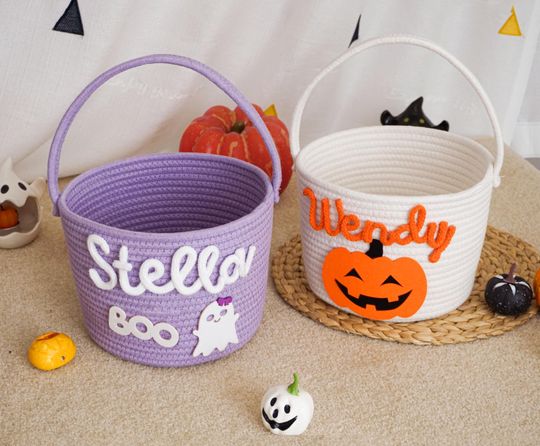 Trick or Treat Bag,Kids Halloween Basket With Name,Personalized Ghost Halloween Bucket,First Halloween,Pumpkin Bucket,Boo Busket,