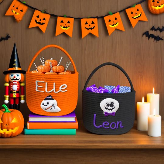 Personalized Halloween Trick or Treat Basket: Custom Name Candy Tote