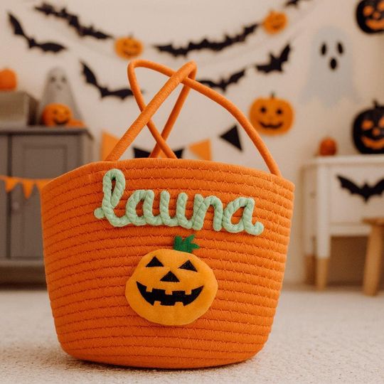 Personalized Name Candy Basket, Halloween Candy Basket, Trick or Treat Bucket, Spoooky Season Candy Holder, Halloween Gifts