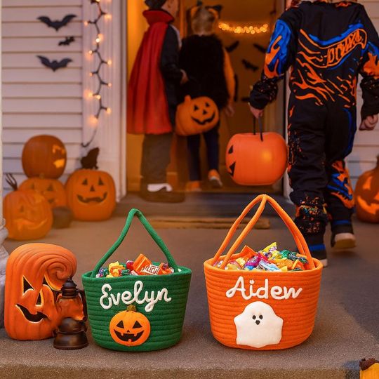 Custom Kid Name Trick or Treat Bag, Halloween Candy Basket, Trick or Treat Bucket, Spoooky Season Candy Holder, Halloween Gifts
