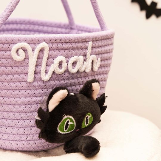 Custom Name Nursery Room Basket, Halloween Candy Basket, Trick or Treat Bucket, Spoooky Season Candy Holder, Halloween Party Gifts