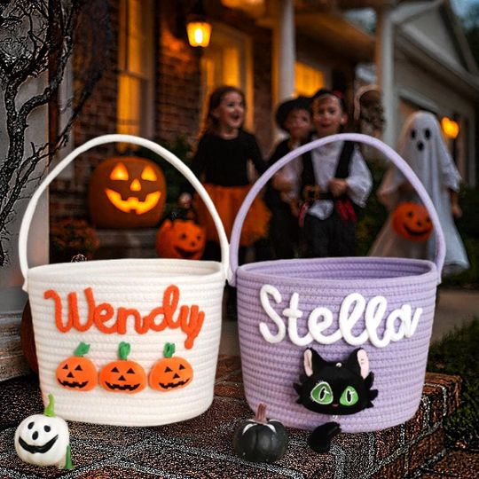 Custom Kid Name Trick or Treat Bag for Kids, Halloween Candy Basket, Trick or Treat Bucket, Spoooky Season Candy Holder, Halloween Gifts