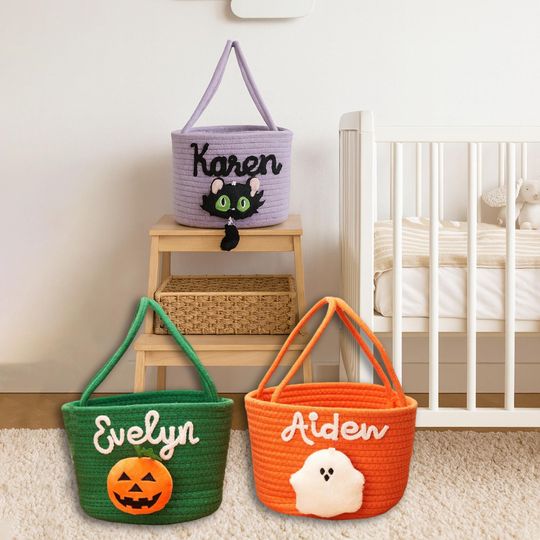 Custom Halloween Candy Basket  Personalized Name Trick or Treat Bag for Kids, Halloween Gifts, Nursery Room Decor
