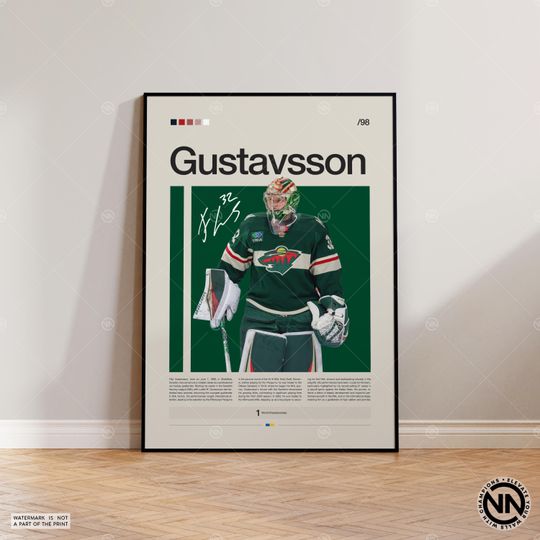 Filip Gustavsson Poster, Minnesota Wild Poster, NHL Poster, Hockey Poster, Sports Poster, Mid-Century Modern, Sports Bedroom Posters