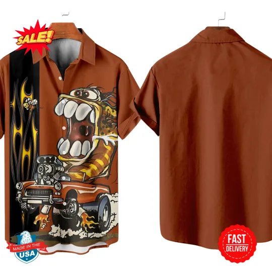 Rat Fink Hawaiian Shirt - Hot Rod Monster Theme
