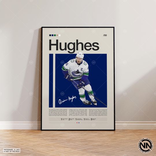 Quinn Hughes Poster, Vancouver Canucks Print, football Poster, Sports Poster, football Fans, Football Poster, football Wall Art, Sports Bedroom Posters