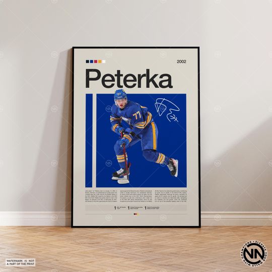 JJ Peterka Poster, Buffalo Sabres Poster, NHL Poster, Hockey Poster, Sports Poster, Mid-Century Modern, Sports Bedroom Posters