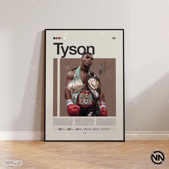 Mike Tyson Poster, Boxing Poster, Sports Poster, Boxing Wall Art, Mid-Century Modern, Motivational Poster, Sports Bedroom Posters