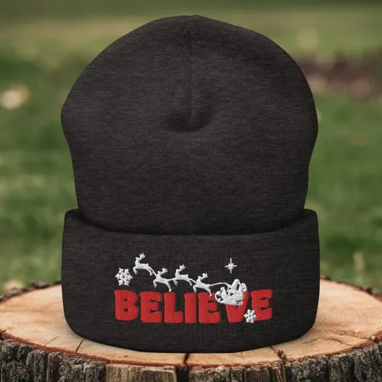Christmas Believe Santa Claus Knit Beanie Hat for Men and Women