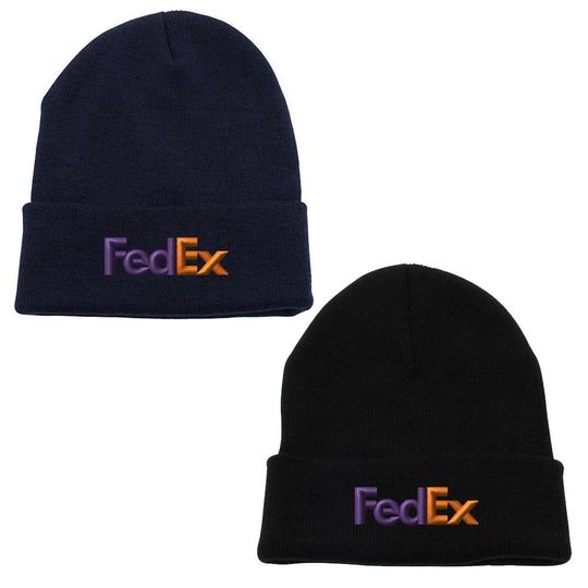 Custom Embroidered FedEx Beanie Hat - Purple and Orange Knit Cuffed Cap for Winter