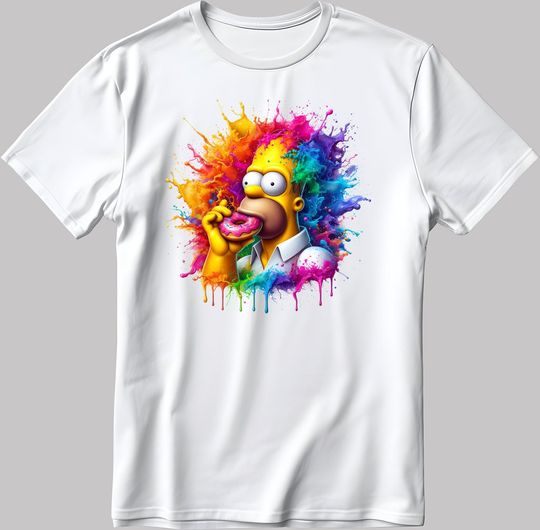 Homer Simpsons Colorful Art Short Sleeve  Men's / Women's T Shirt