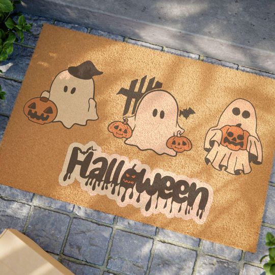 Halloween Ghosts Doormat, Spooky Door Mat, Fall Home Decor, Autumn Welcome Mat, Ghost Decorations, Halloween Party Entryway