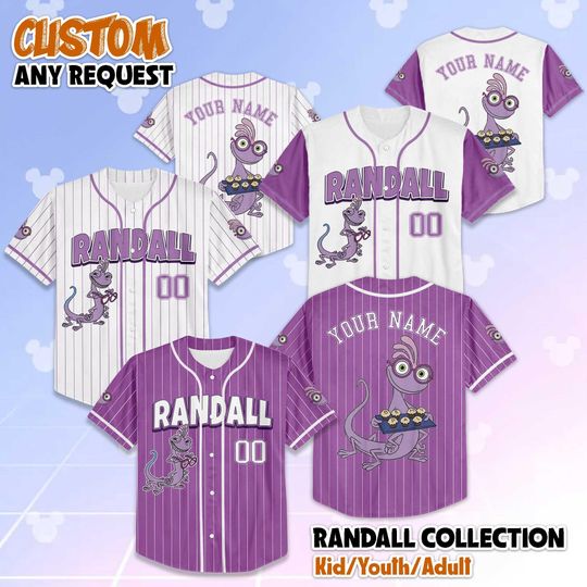 Personalized Randall Boggs Monsters Baseball Jersey, Custom Monsters Inc Jersey Shirt, Disney Villain Outfit, Gift for Pixar & Monster Fans