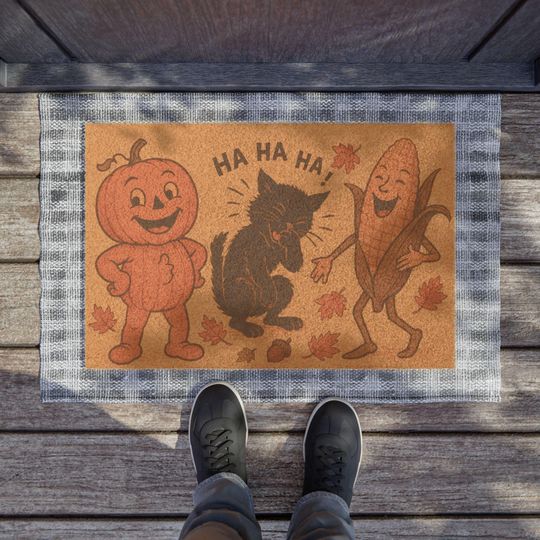 Discover Halloween Welcome Doormat, Fun Fall Decor, Pumpkin Cat Design, Seasonal Entrance Mat, Perfect for Trick-or-Treat