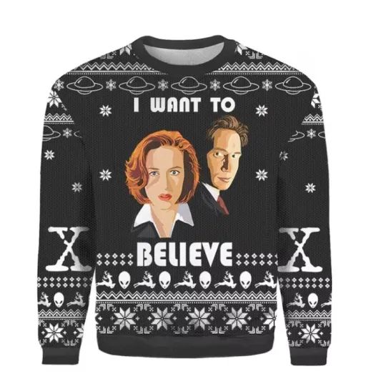 The X Files I Want to Believe Ugly Sweater, Knitted 3D Sweatshirt