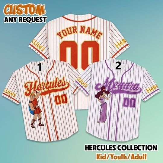 Personalized Hercules Collection Baseball Jersey, Custom Name Hercules and Megara Jersey Shirt, Hercules Baseball Team Jersey, Gift for Team