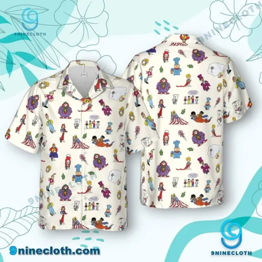 Schoolhouse Rock Characters Hawaiian Button Down Shirt