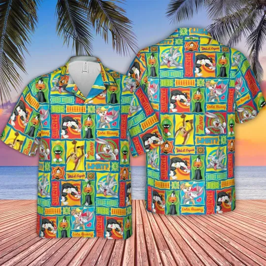 Cartoon Characters Looney Toons Hawaiian Button Down Shirt