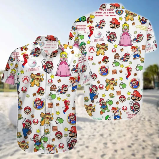 Super Mario Bros Hawaiian Button Down Shirt
