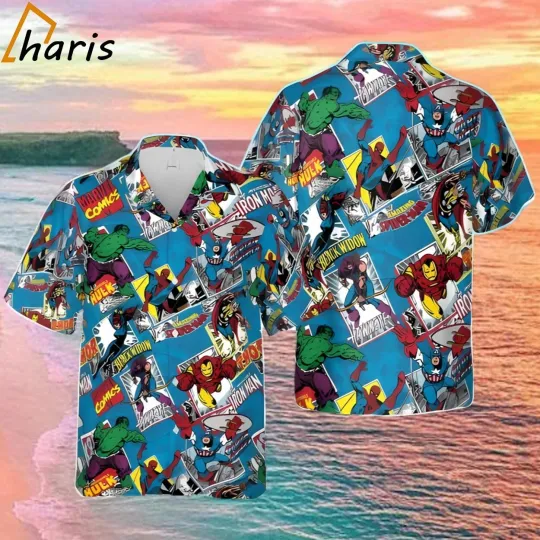 Super Heroes Hawaiian Button Down Shirt