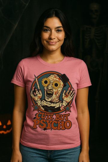 Art The Clown Terrifier Halloween Shirt Cute But Psycho Horror T Shirt Funny Spooky Season Graphic Tee Creepy Cute Slasher Shirt for Women