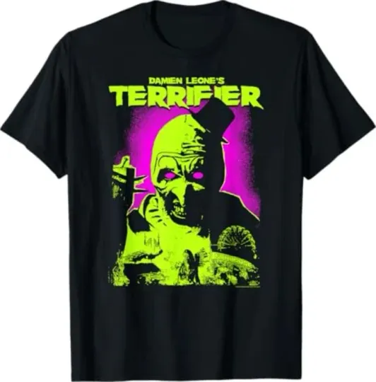 Unisex Horror Tee | Terrifier Art the Clown Neon Poster Scary T-Shirt