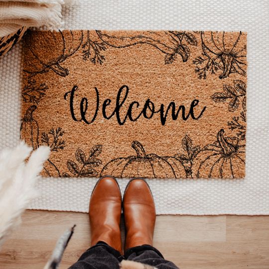 Pumpkin Welcome Mat, Fall Doormat, Halloween Home Decor, Fall Decorations, Thanksgiving Gift, Housewarming Gift
