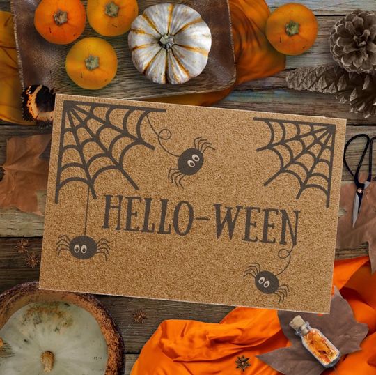 Discover Halloween Doormat, Spooky Entrance door mat, Hello-Ween Welcome Mat, Fall Decor, Trick or Treat Welcome Rug, Halloween outdoor decorations