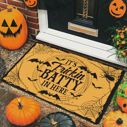Its Frickin Batty In Here Halloween Doormat  Funny Spooky Bat Welcome Mat for Front Porch