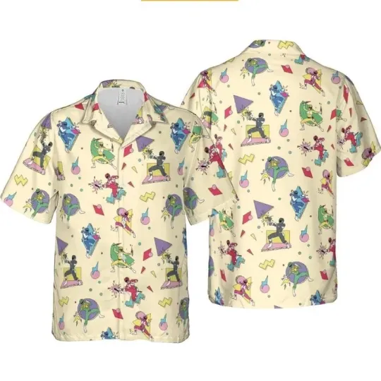 Mighty Morphin Power Rangers Hawaiian Button Down Shirt