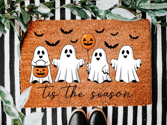 Tis the Season Halloween Ghost Doormat, Spooky Ghost Door Mat, Fall Decor, Cute Welcome Mat, Coir Entry Rug, Housewarming Gifts, New Home