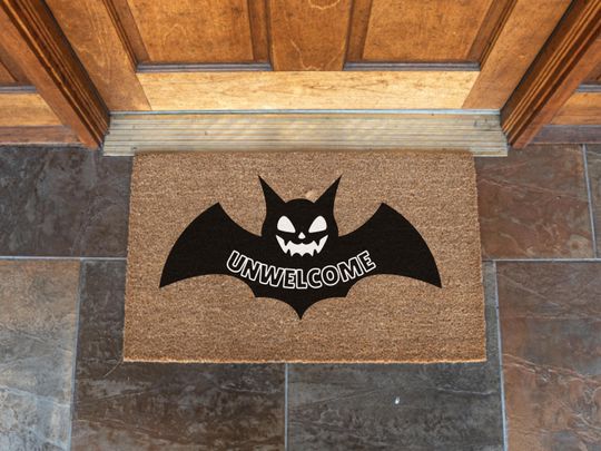 Unwelcome Bat Halloween Door Mat, Halloween Bat Mat, Bat Doormat, Funny Halloween Doormat, Halloween Decor, Bat Decor, Fall Welcome Mat