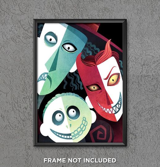 Nightmare Before Christmas Lock Shock Barrel Poster Print Halloweeen Mask Haunted Mansion Holiday Disneyland Wall Art Decor Boo to You 3859